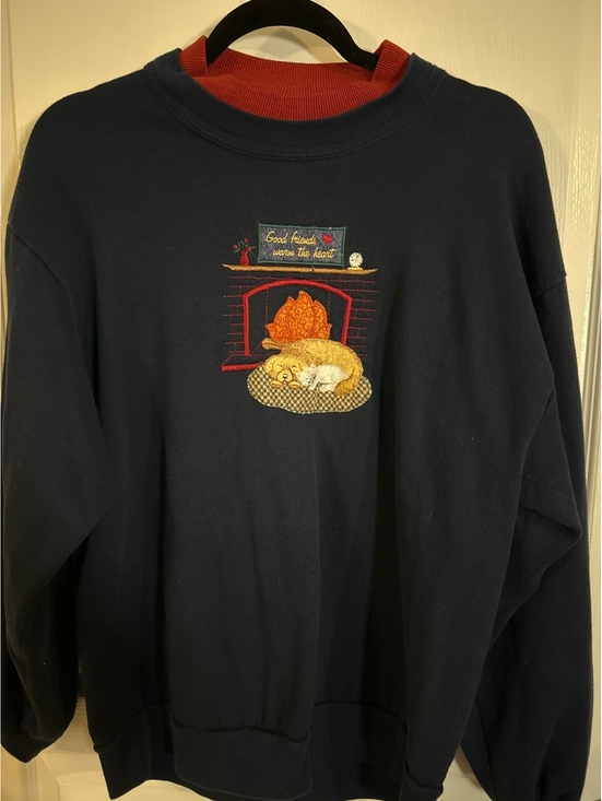Other - Navy Blue Sweatshirt with Cozy Fireplace and Pets Embroidery